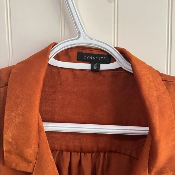 Women's Rust Button-Up Satin Top - Picture 2 of 3